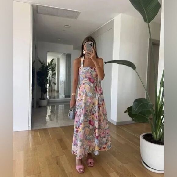 ZARA PRINTED LINEN MIDI DRESS - Picture 5 of 10